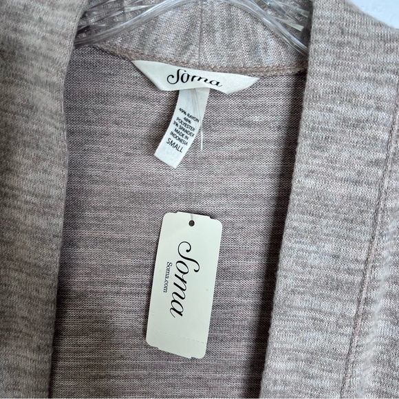 Soma Cardigan Sweater Women Small Pink Cozy Nights Long Wrap Heather Oatmeal B2 - Picture 2 of 10